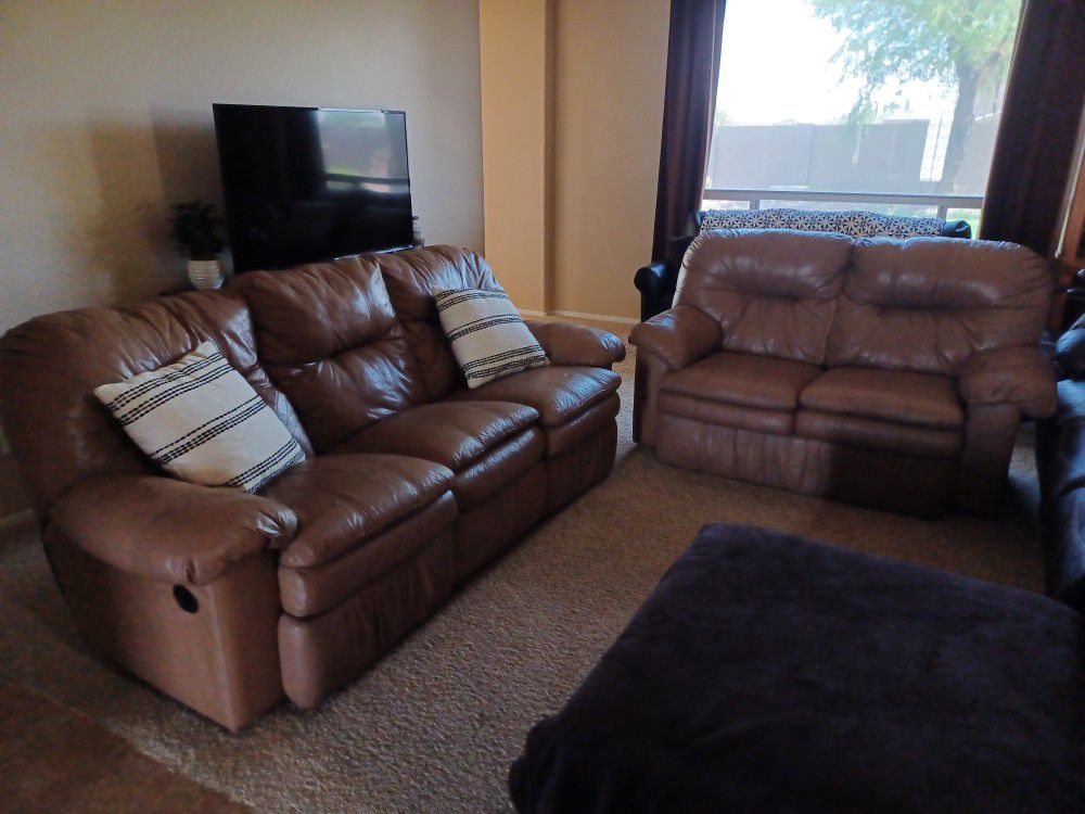 Two Brown Leather Couches Reclining Sofa And Loveseat