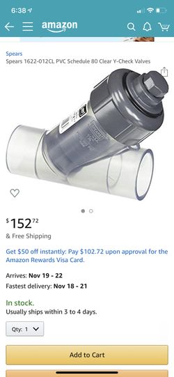 Spears 1622-012CL PVC Schedule 80 Clear Y-Check Valves