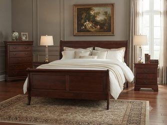 King size Cherry Wood Sleigh Bedroom Set