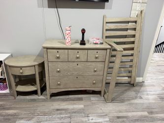 Gray crib dresser and night stand Set