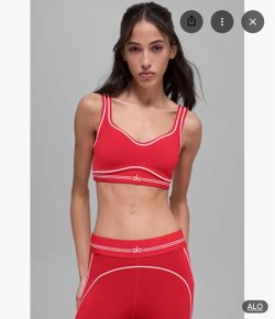 Alo Yoga Red Sports Bra with White Trim