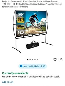 Projector Screen with Stand Foldable Portable Movie Screen (16: 9), HD 4K Double Sided Indoor Outdoor Projection Screen for Home Theater (100 Inch)