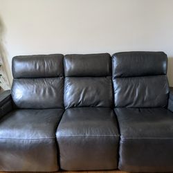 Leather Sofa w/ Power Reclining Power Headrest, USB Power Outlet, & Drop Down Table