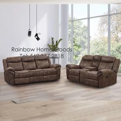 Recliner Set Of 2pc, Loveseat Sofa, 3-Seater Couch