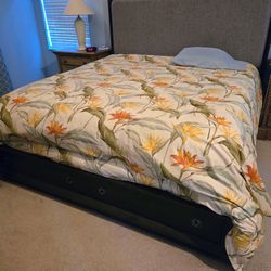 🛏️ Modern King Slat Bed | Gray & Dark Wood