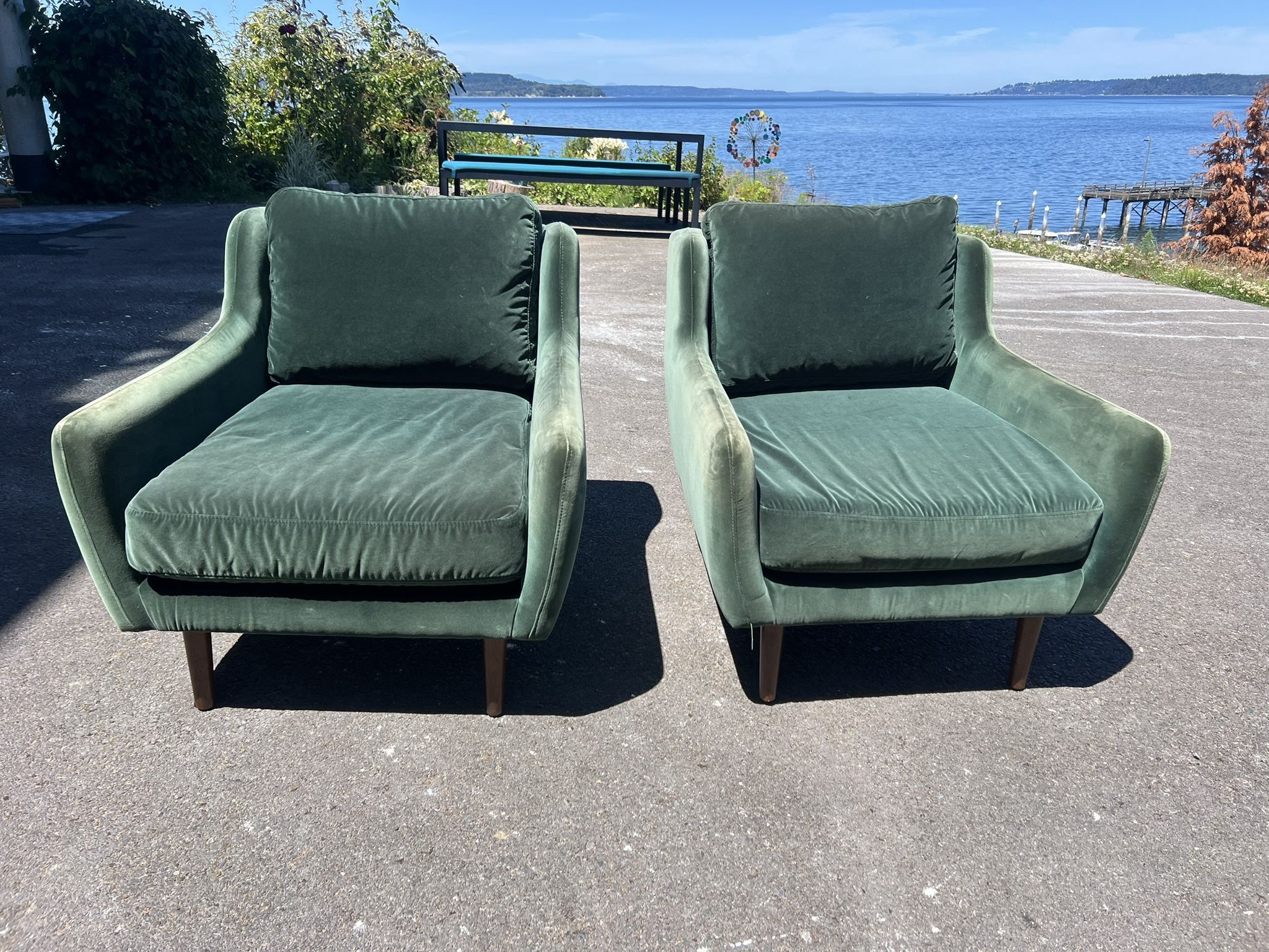 2 Article Velvet Armchairs… can deliver