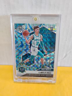 2020-21 Panini Mosaic Lamelo Ball NBA Debut rookie trading card #262 in a protective case.