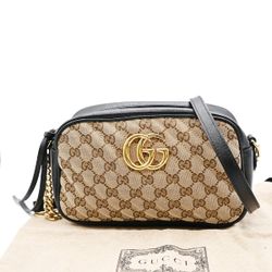 GUCCI Marmont GG Pattern Chain Shoulder Bag Canvas Leather