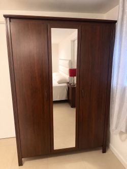 Dark Wood Wardrobe with Mirror