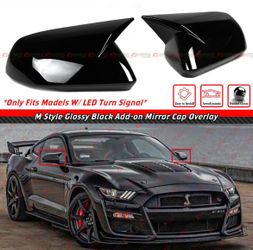 15-23 FORD MUSTANG M STYLE GLOSS BLACK SIDE MIRROR COVER CAPS W/ LED LIGHT