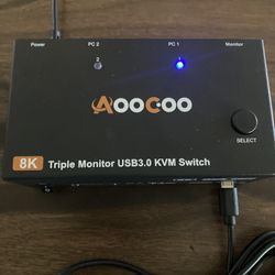 AooCoo Triple Display 2 PC 3 Monitor KVM Switch – 8K @ 60Hz, HDMI, DISPLAY PORT