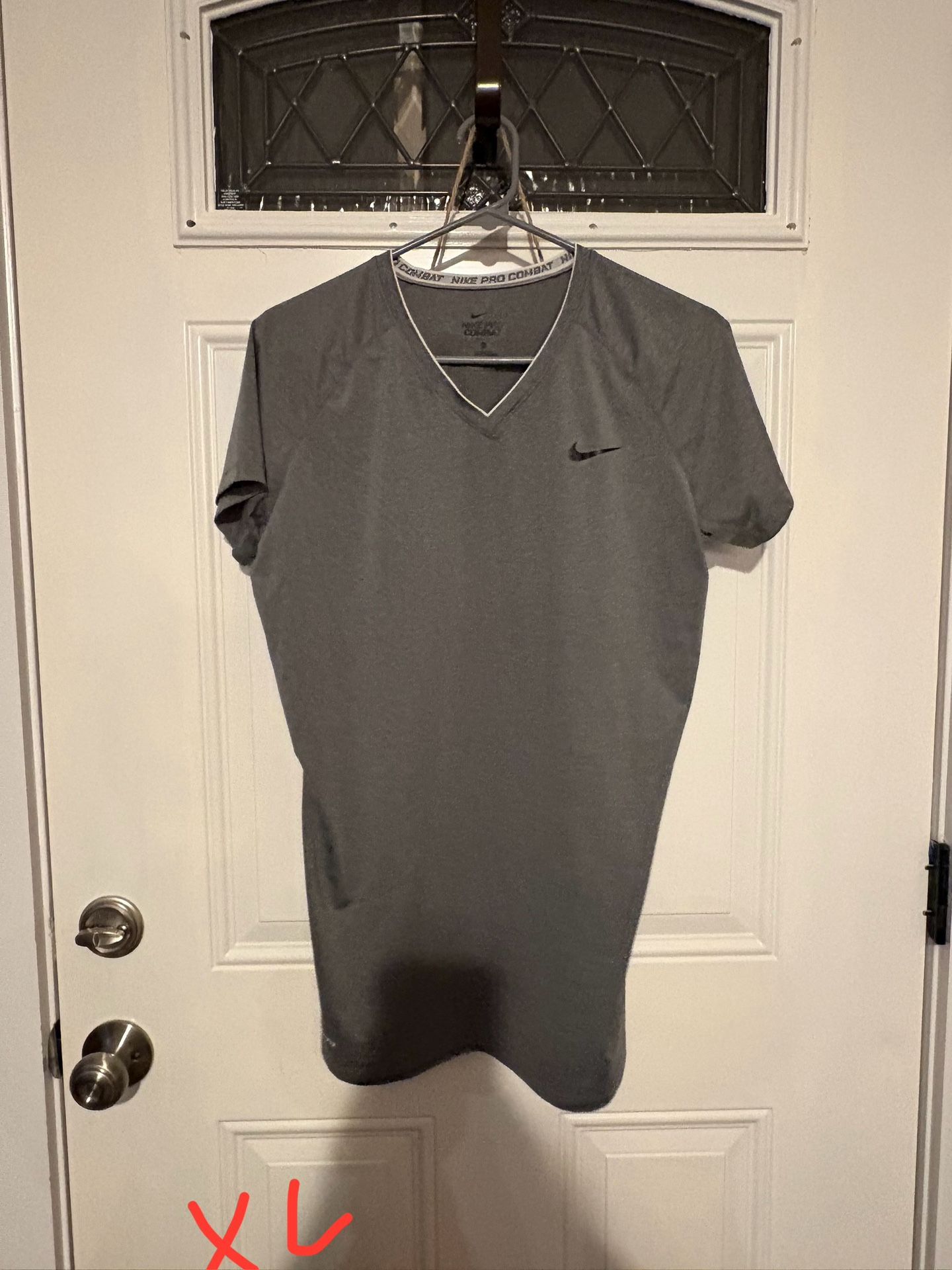 Nike Pro Combat Compression Training Shirt XL Grey Dri-FIT Stretch V-Neck