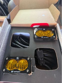 Baja Designs S2 Sport Black LED Light Pod Pair - 2PCS LED with Wiring Harness - Wide Cornering Beam, Baja Amber Lens
