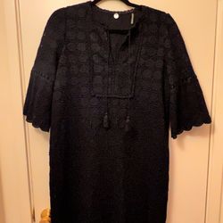 MARGARET O'LEARY Black Lace & Fringe Sheath Dress Size medium