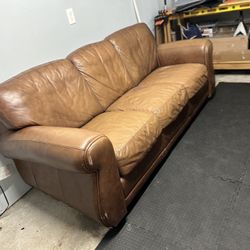 Brown/Beige Leather Couch - Free Delivery