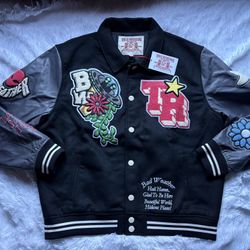 Rare True Religion x Chief Keef Bad Weather Varsity Jacket Black White Size 2XL