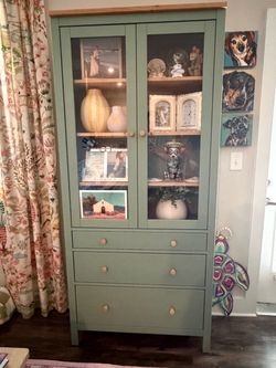 IKEA Hemnes Glass-Door Cabinet Sage Green