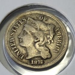 1872 3 Cent Nickel VG/FINE
