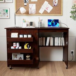 Drop Leaf Folding Desk on Wheels - Space-Saving Storage Table