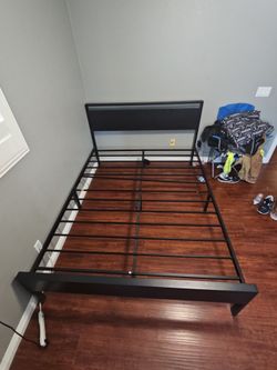 Black Metal Bed Frame with Headboard