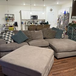 Grey Couch With Storage Ottoman 
