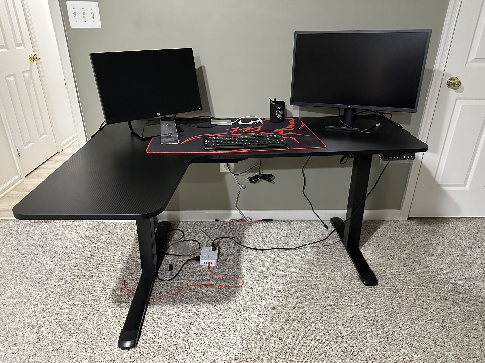 L Shaped Standing Desk And Adjustable Leather Office Chair