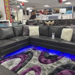 Dark Gray L-Shaped Sectional Couch W/ Built-in LED Lights (Furniture Liquidation Sale) 