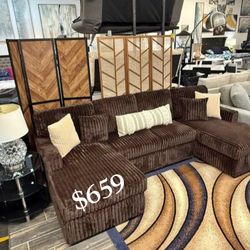 Gorgeous Chocolate 3-Pc Fur-like Jumbo Corduroy Sectional Sofa With Double Chaise Storage 