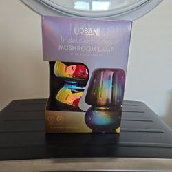 Iridescent Glass Mushroom Lamp With Fairy Lights.
