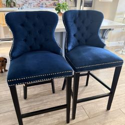 Elegant Blue Velvet Dining Chairs $100 Both OBO