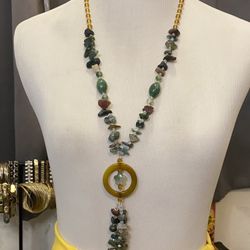 Infinity Fringe Jade, Green Agate, Citrine, Green Amethyst , Amber bead Necklace
