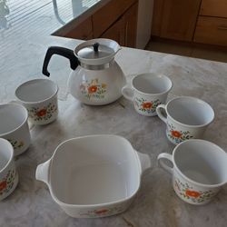 Coffee Pot, 6 cups and a small bowl