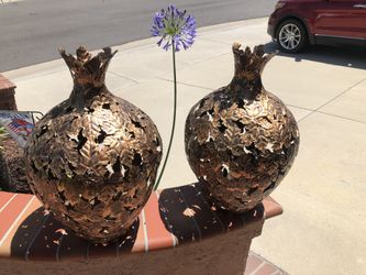 Pair of gold leaf deco vases 25” tall