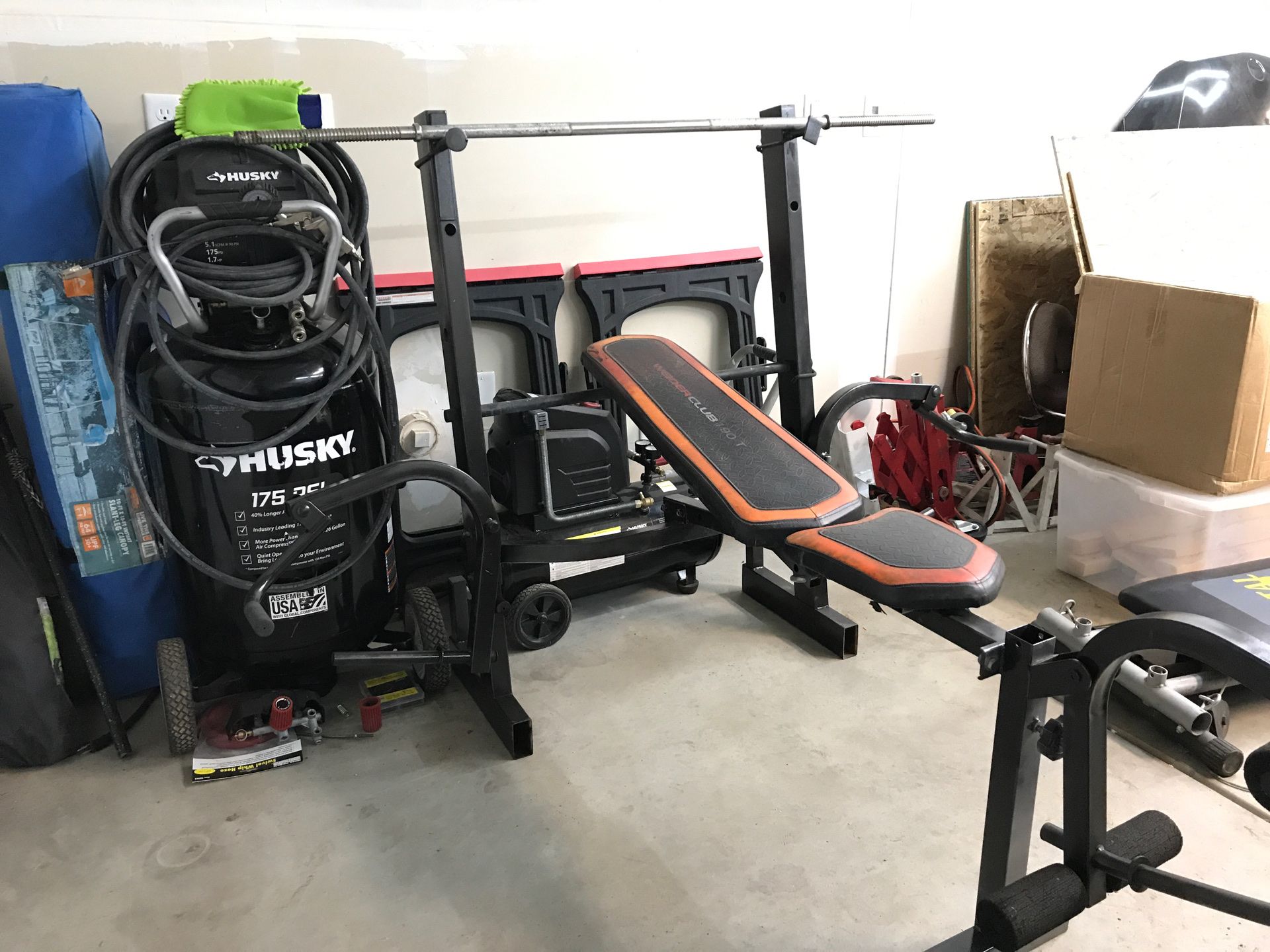 Weight bench with fly presses.