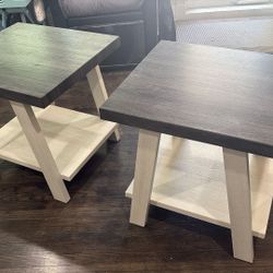 Grey And White Distressed Wood End Tables 