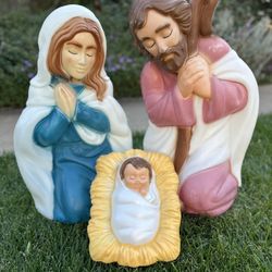 Vintage Blow Mold Christmas Nativity Set With New Lighting Kits