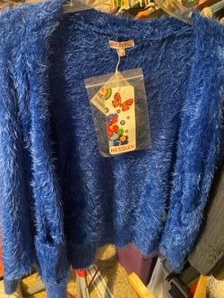 Women Blue Fuzzy Cardigan