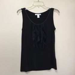 Women’s AUGUST SILK Rayon/spandex black stretch tank top with ruffled front… Size small