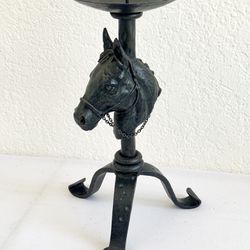 Talk Black Wrought Iron Horse Head Pillar Candle Holder 9.5” Western Style