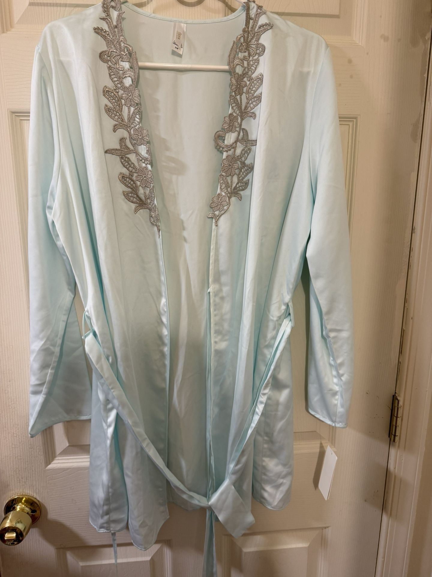 Elegant Light Blue Satin Robe ( Brand New With Tag)—S/M