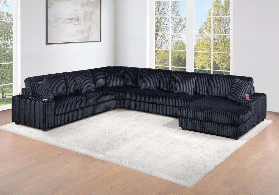 Brand New Black Corduroy Modular Sectional Sofa