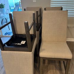 Dining Chairs Set of 8 Chairs Wood Legs- Beige Linen