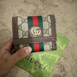 Gucci Ophidia GG Leather Trimmed Closed Wallet Card Case Men/Women Brown New