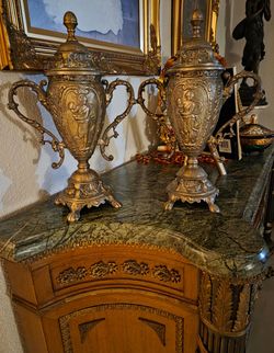 Antique Victorian 15” Architectural Bronze/Brass Urns