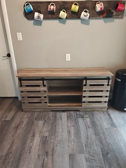 Rustic Farmhouse TV Stand with Sliding Barn Doors