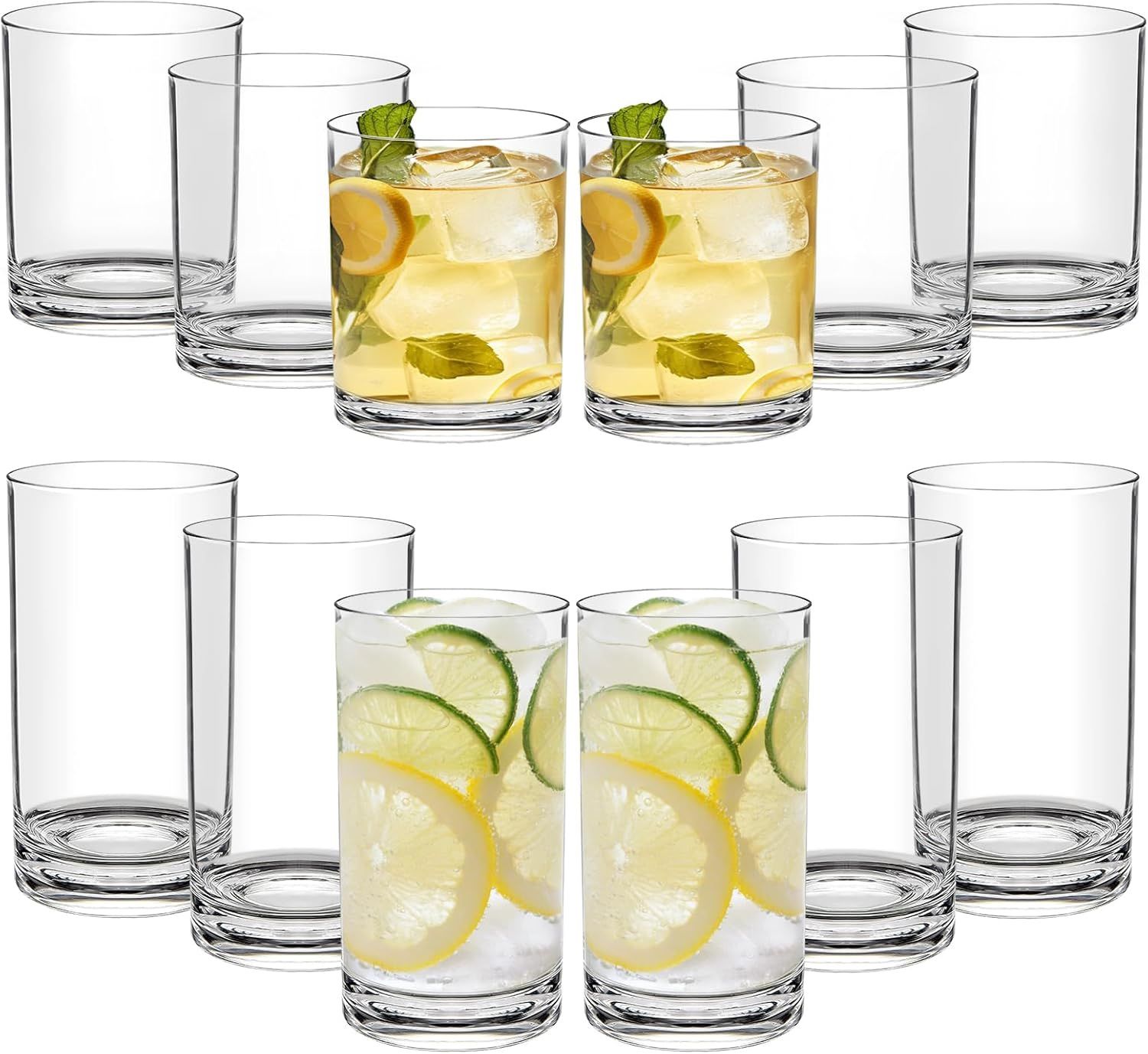 Plastic Cups Reusable Unbreakable Drinking Glasses – BPA Free, Dishwasher Safe Acrylic Glasses, 6-Pack (12oz / 17oz), Crystal-Clear Plastic Glasses Th