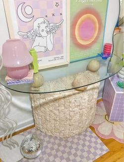 1980s vintage postmodern tessellated stone Console table