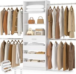 Aheaplus Closet System, 4-9Ft Closet Organizer with 4 Wooden Drawers, Wood Closet Organizer System