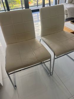 Set of 4 Modern White Dining Chairs | Chrome Frame