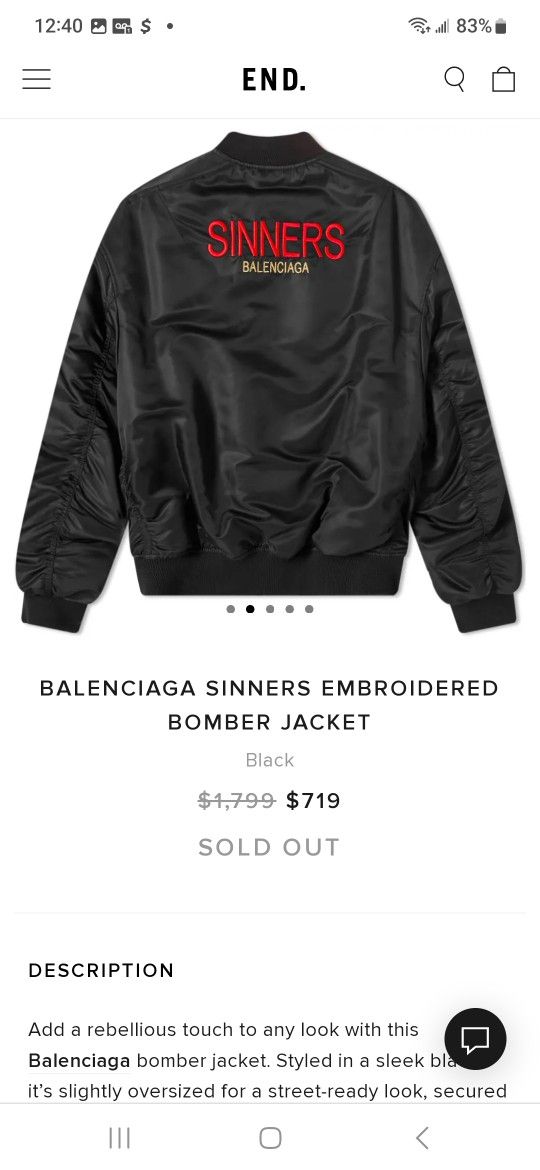 Balenciaga sinners clearance bomber